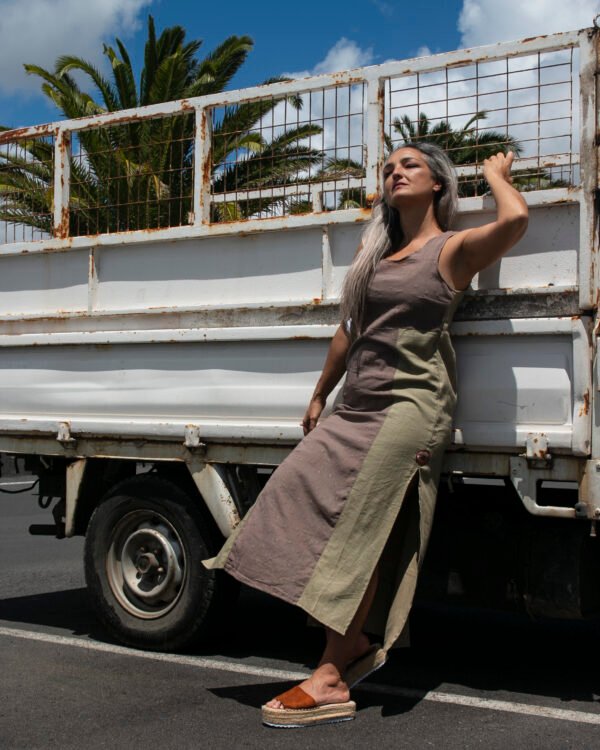 Vestido tirantes lino verde